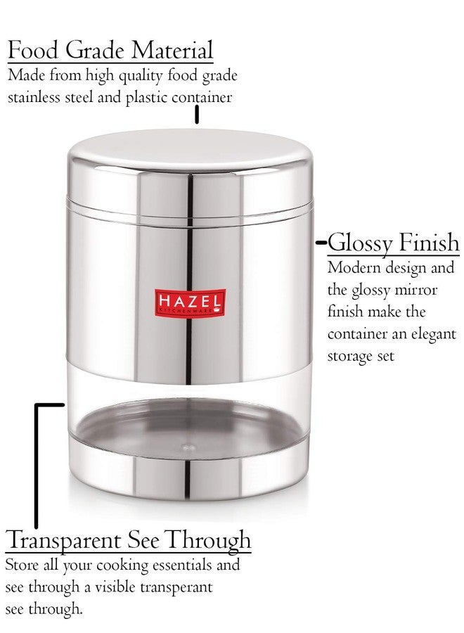 HAZEL Stainless Steel Containers Set For Kitchen Storage Transparent See Through Glossy Finish Storage Jars Dabba, Set of 2, 1000 ML Each, Silver - Image 4